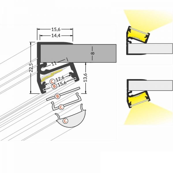 UITVERKOOP Ledstrip profiel glasplaat 8mm - Afbeelding 3