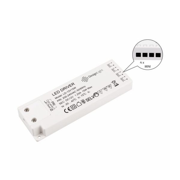 UITVERKOOP 12V LED TRANSFORMATOR INBOUW MINI STEKKER WIT 15W DL - Afbeelding 2