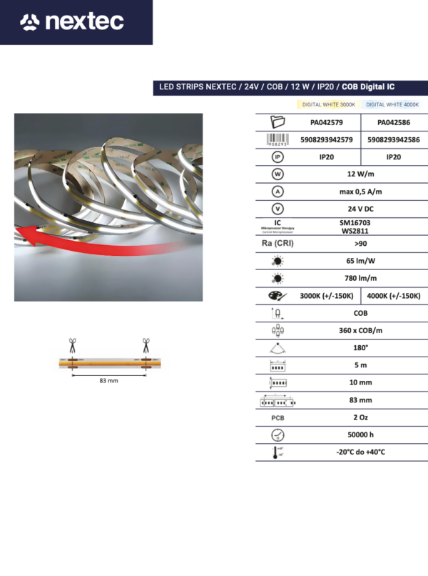 UITVERKOOP LED STRIPS COB Digital IC/ 5 meter rol 24V - Afbeelding 2