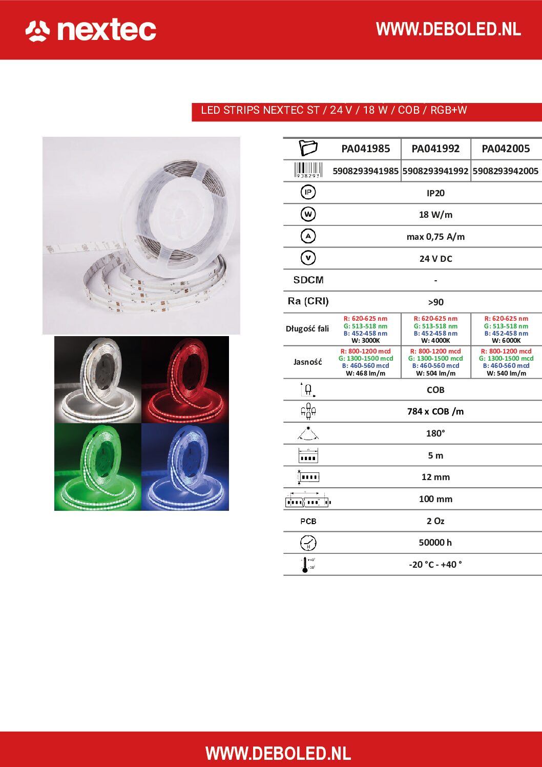 COB STRIP 5 METER RGB-W/NW/WW IP20 24V - Afbeelding 2